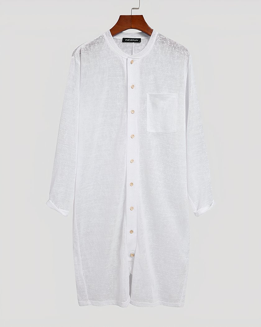Chemise de Nuit Homme Longue à Col Rond