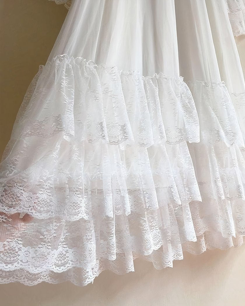 Nuisette longue vintage ivoire en dentelle