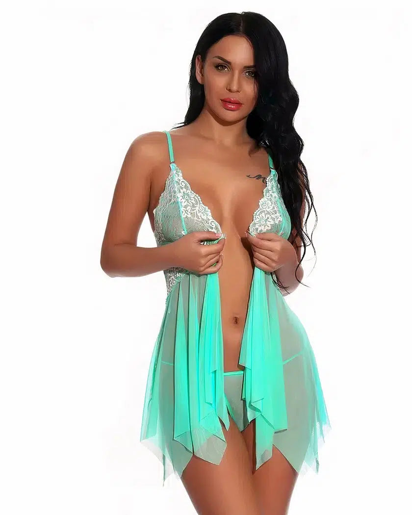 Nuisette babydoll vert menthe transparente