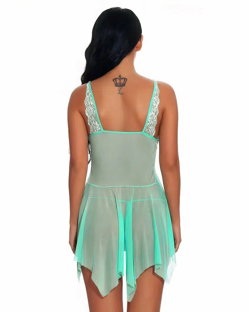 Nuisette babydoll vert menthe transparente