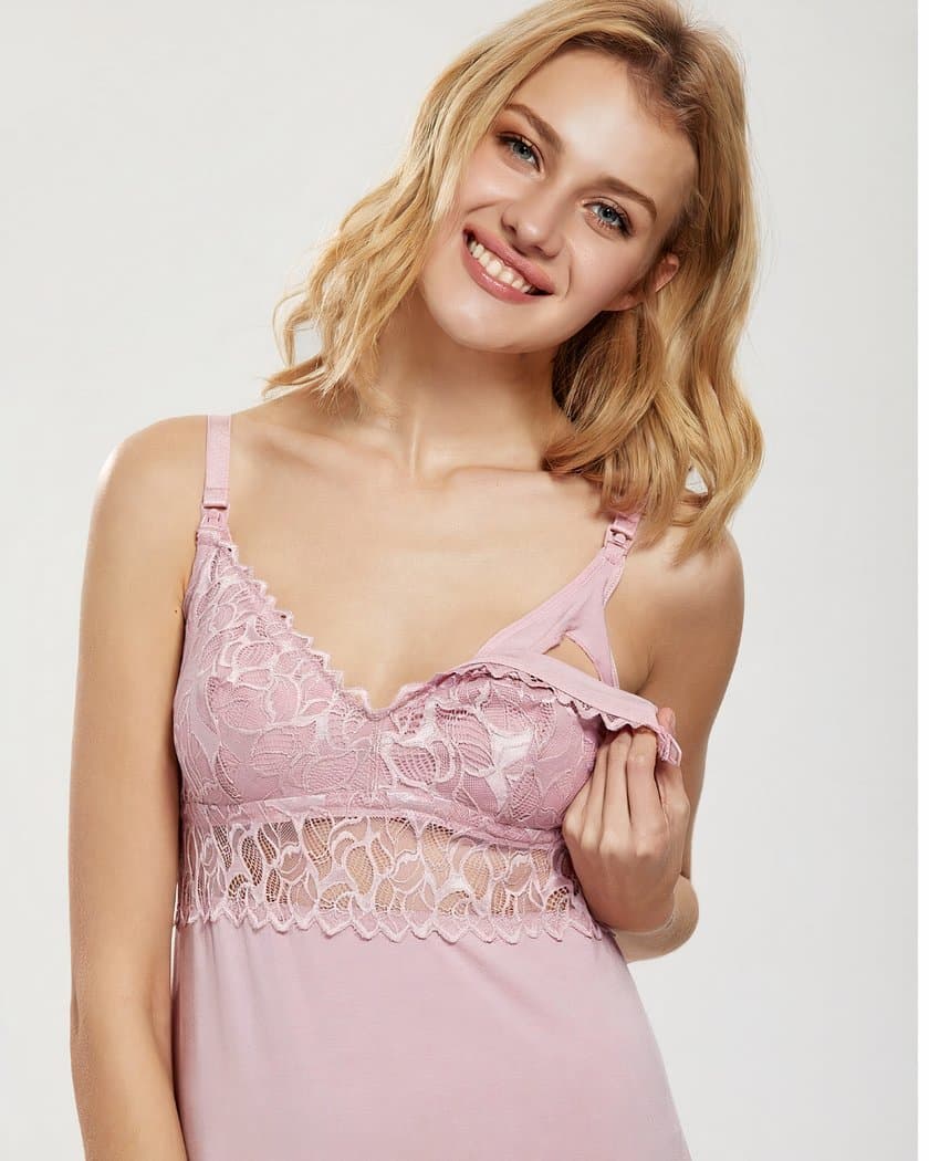 Nuisette d'Allaitement Rose en Dentelle