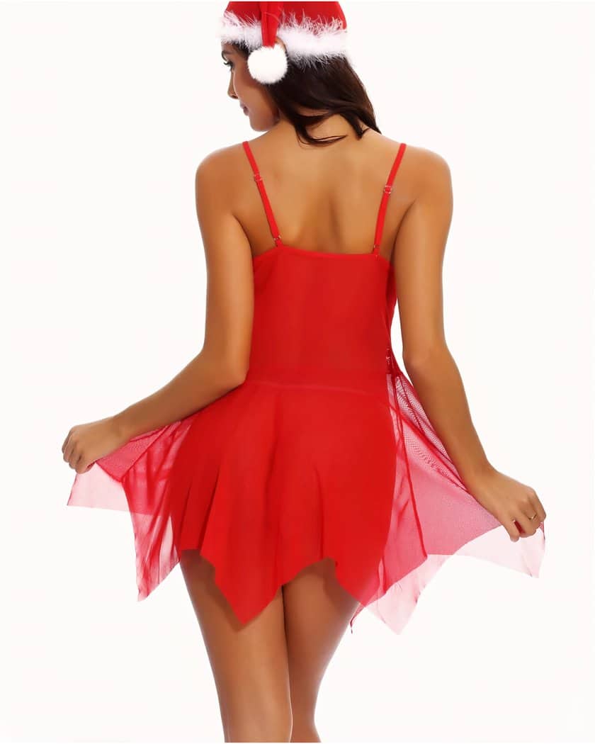 Nuisette de Noël rouge asymétrique avec bonnet