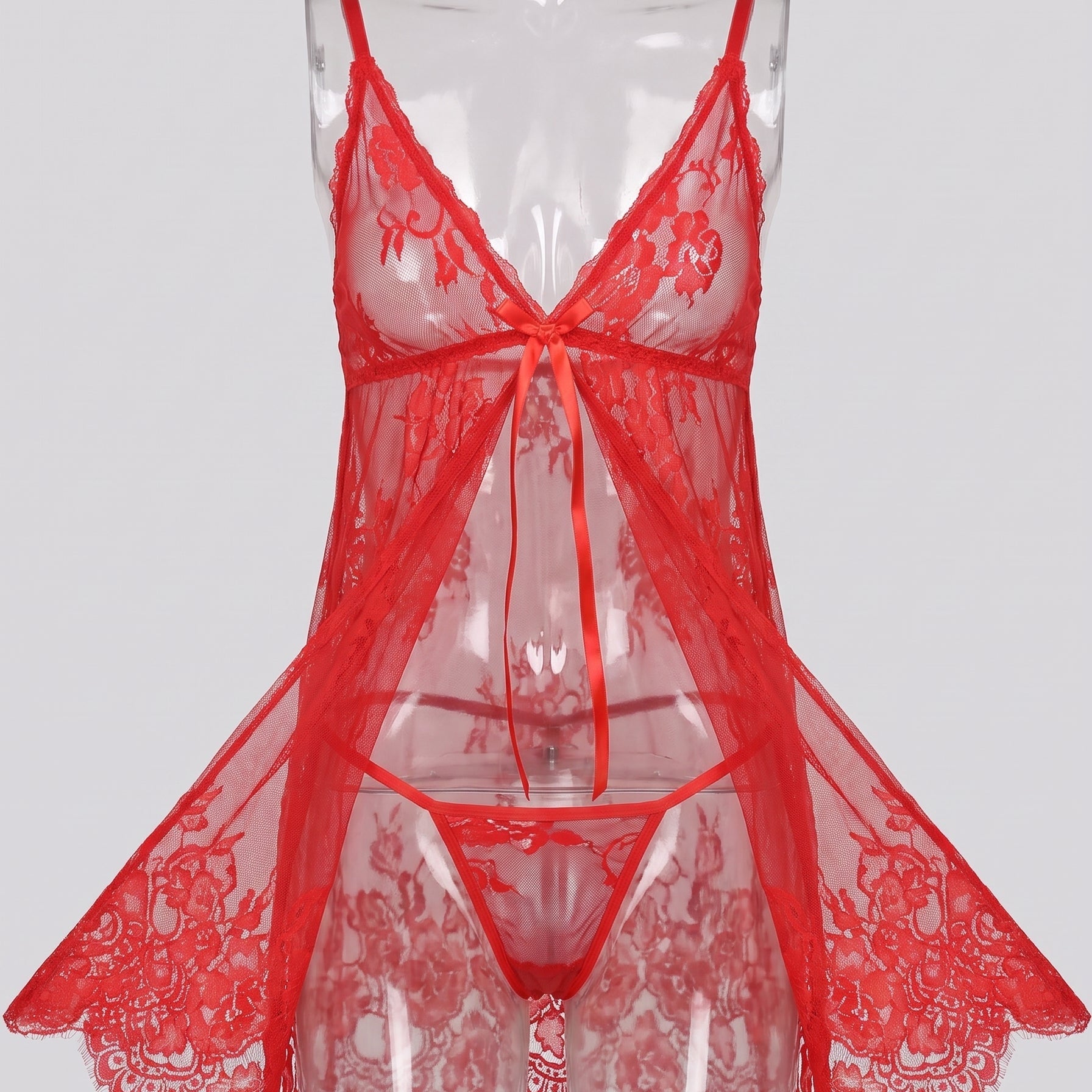 Le rouge de tous les désirs — Nuisette rouge en dentelle ouverte avec string Image