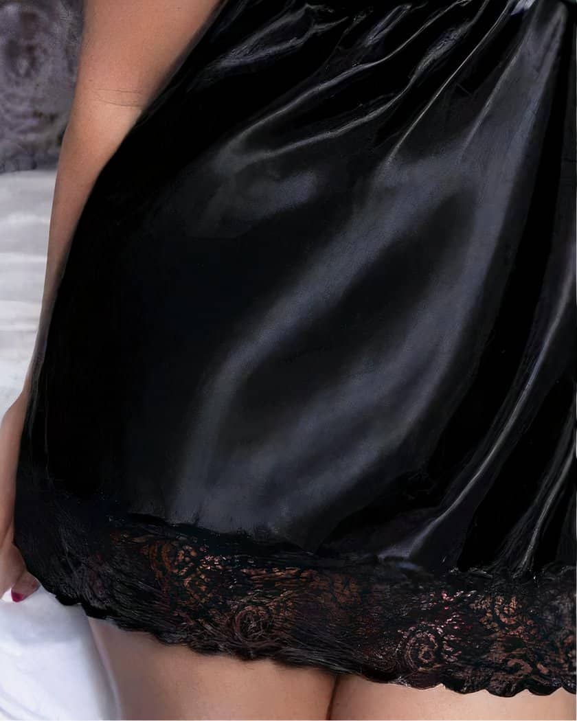 Nuisette Babydoll Noire Courte Grande Taille