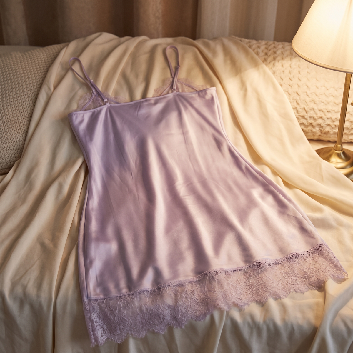 Dos à fines bretelles de la nuisette violette pour le rituel du soir