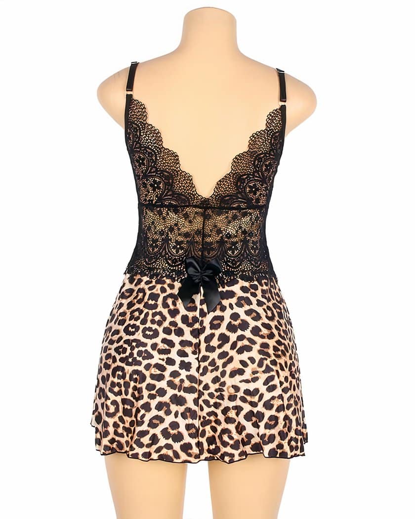Nuisette Babydoll en Satin Imprimé Léopard