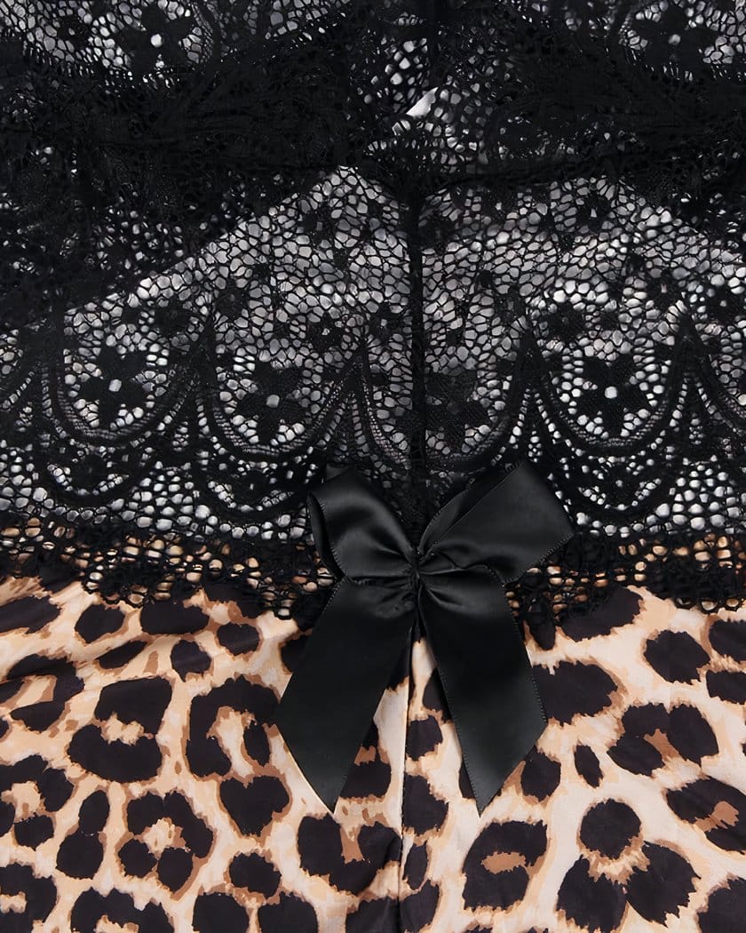 Nuisette Babydoll en Satin Imprimé Léopard