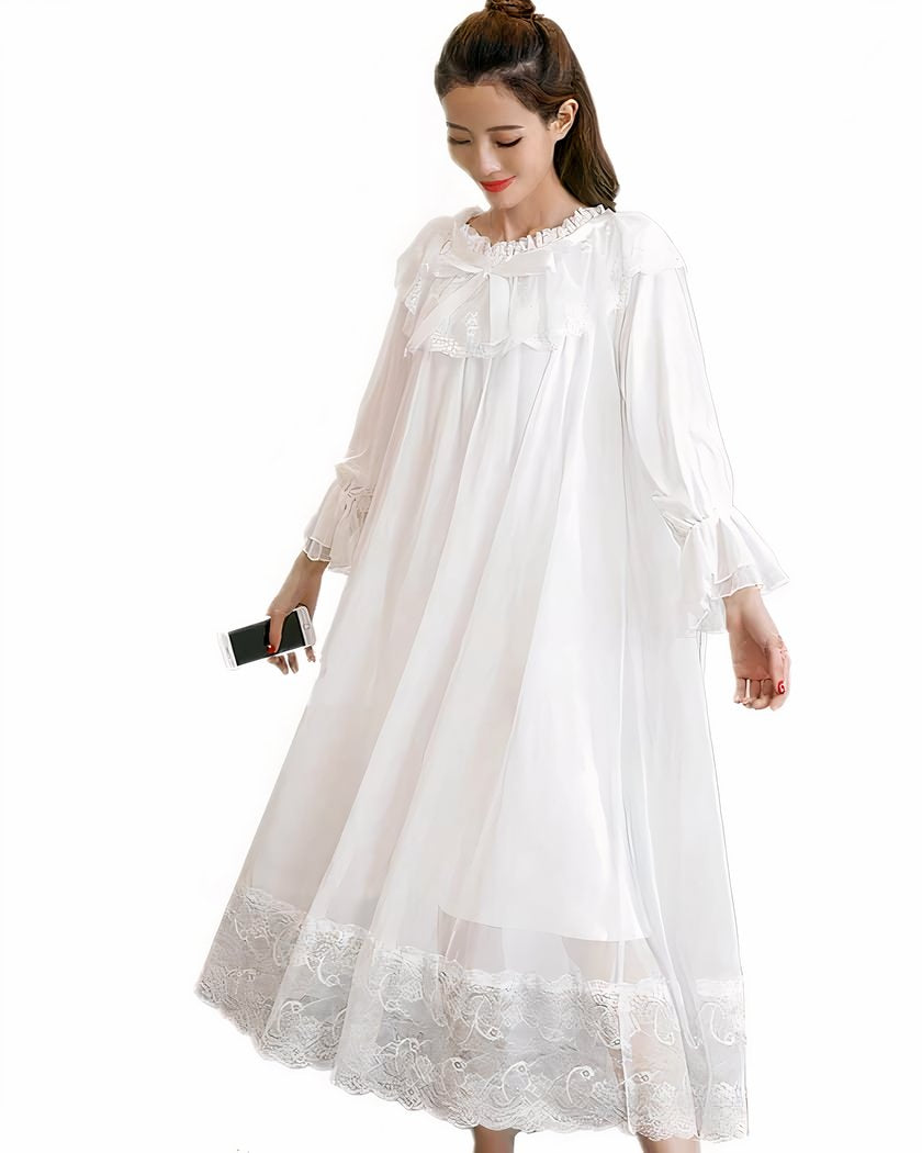 Nuisette Longue Vintage Blanche en Voile