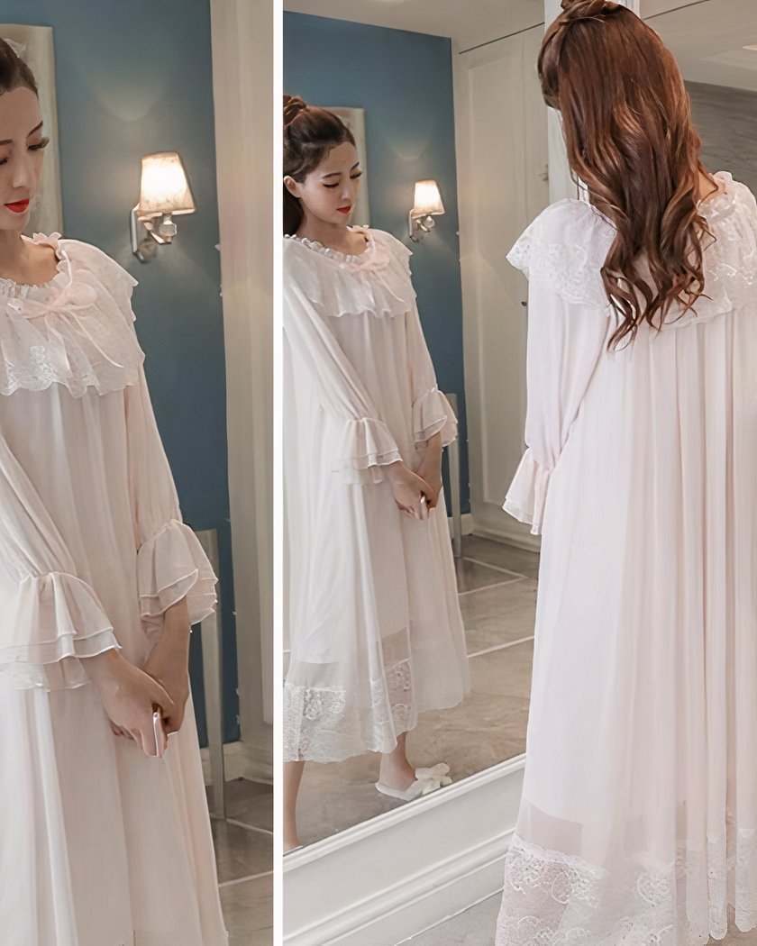 Nuisette Longue Vintage Blanche en Voile