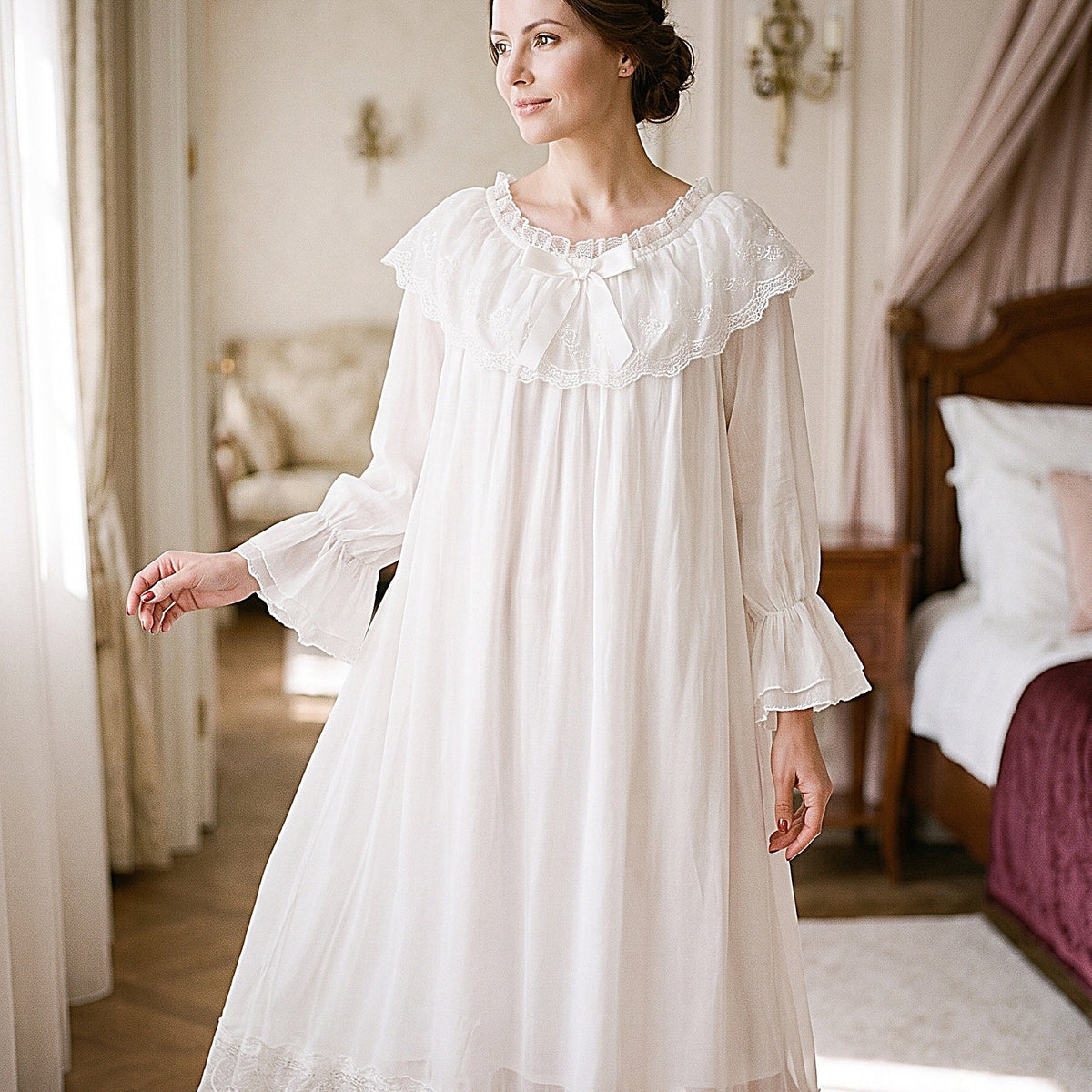 La douceur blanche d'autrefois — Nuisette Longue Vintage Blanche en Voile