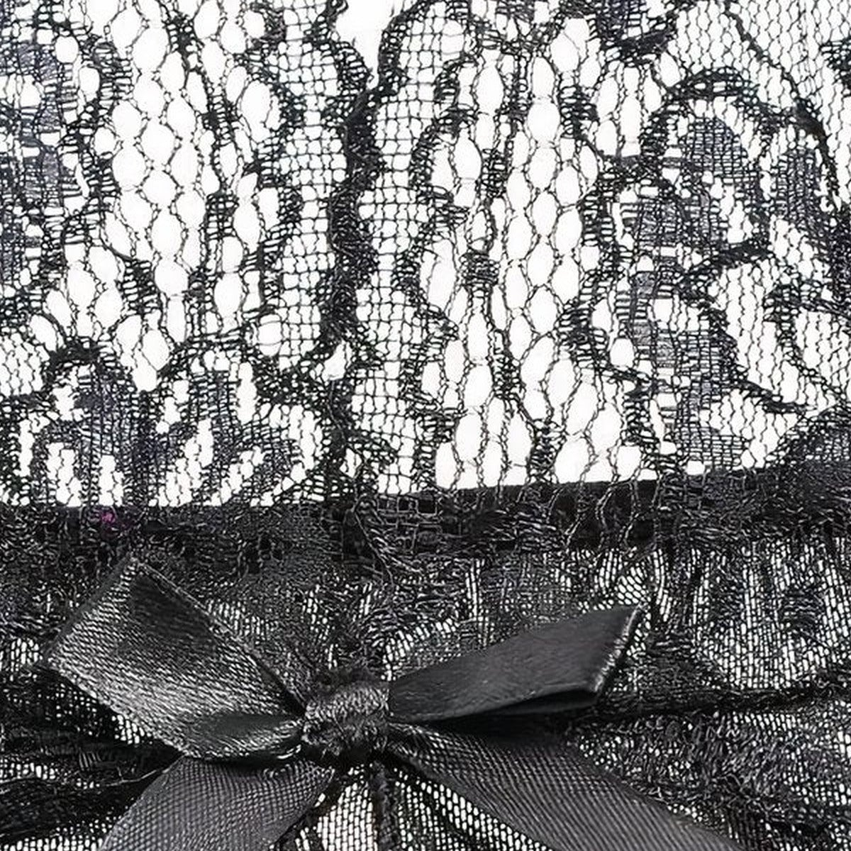 Dentelle florale et petit nœud satiné de la nuisette longue noire