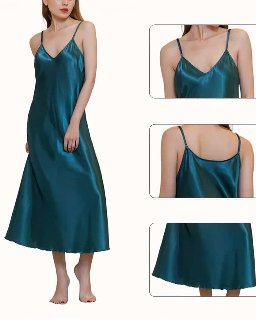 Nuisette Longue en Satin Vert Émeraude