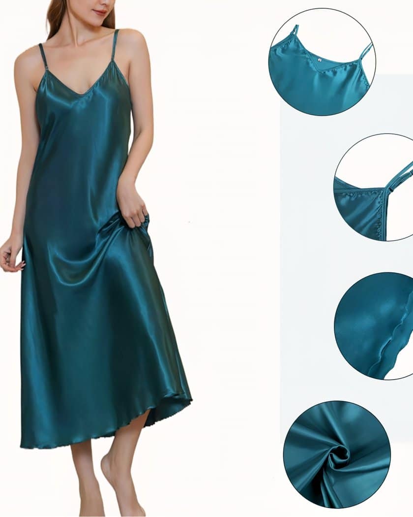 Nuisette Longue en Satin Vert Émeraude