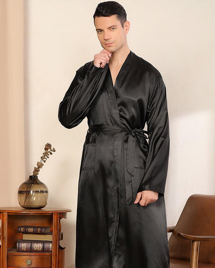 Peignoir Homme Long en Satin Noir