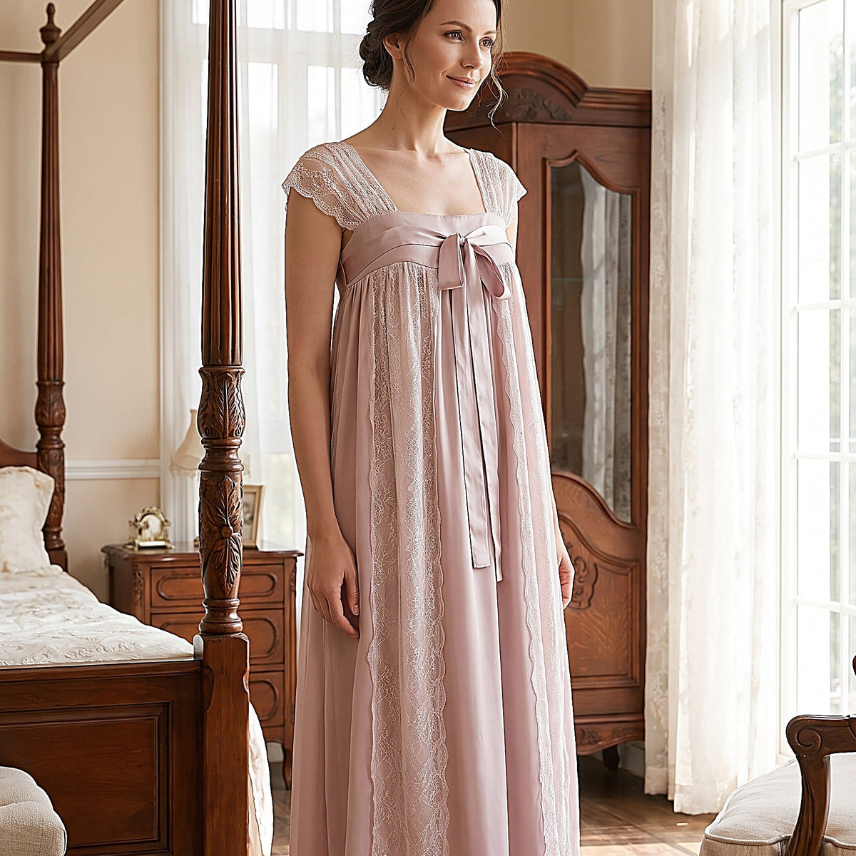 Le romantisme d'une autre époque — Nuisette Longue Vintage Rose en Dentelle