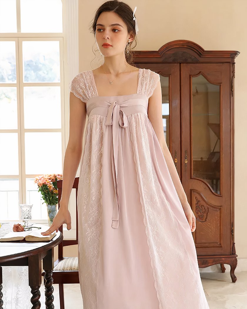 Nuisette Longue Vintage Rose en Dentelle