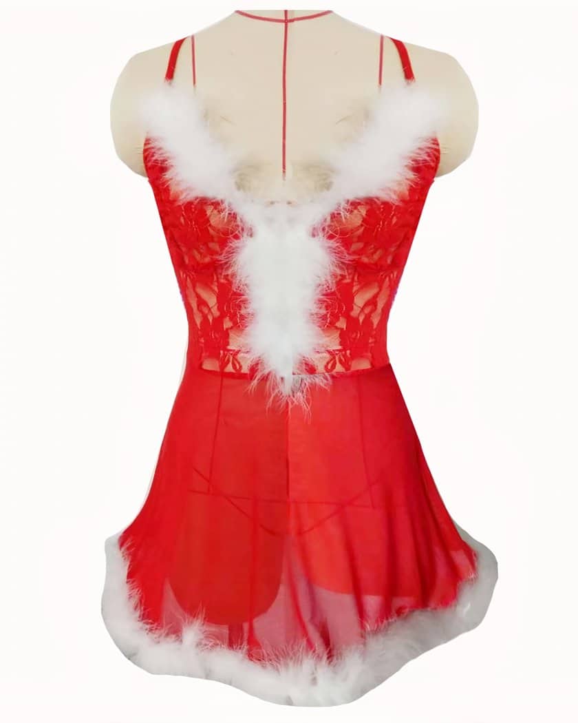Nuisette Babydoll Mère Noël Rouge en Dentelle