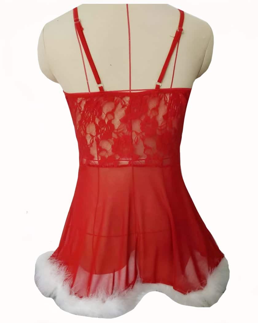 Nuisette Babydoll Mère Noël Rouge en Dentelle