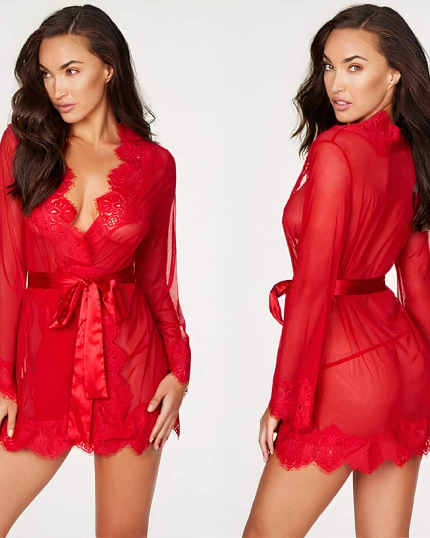 Nuisette Sexy Rouge en Dentelle Transparente