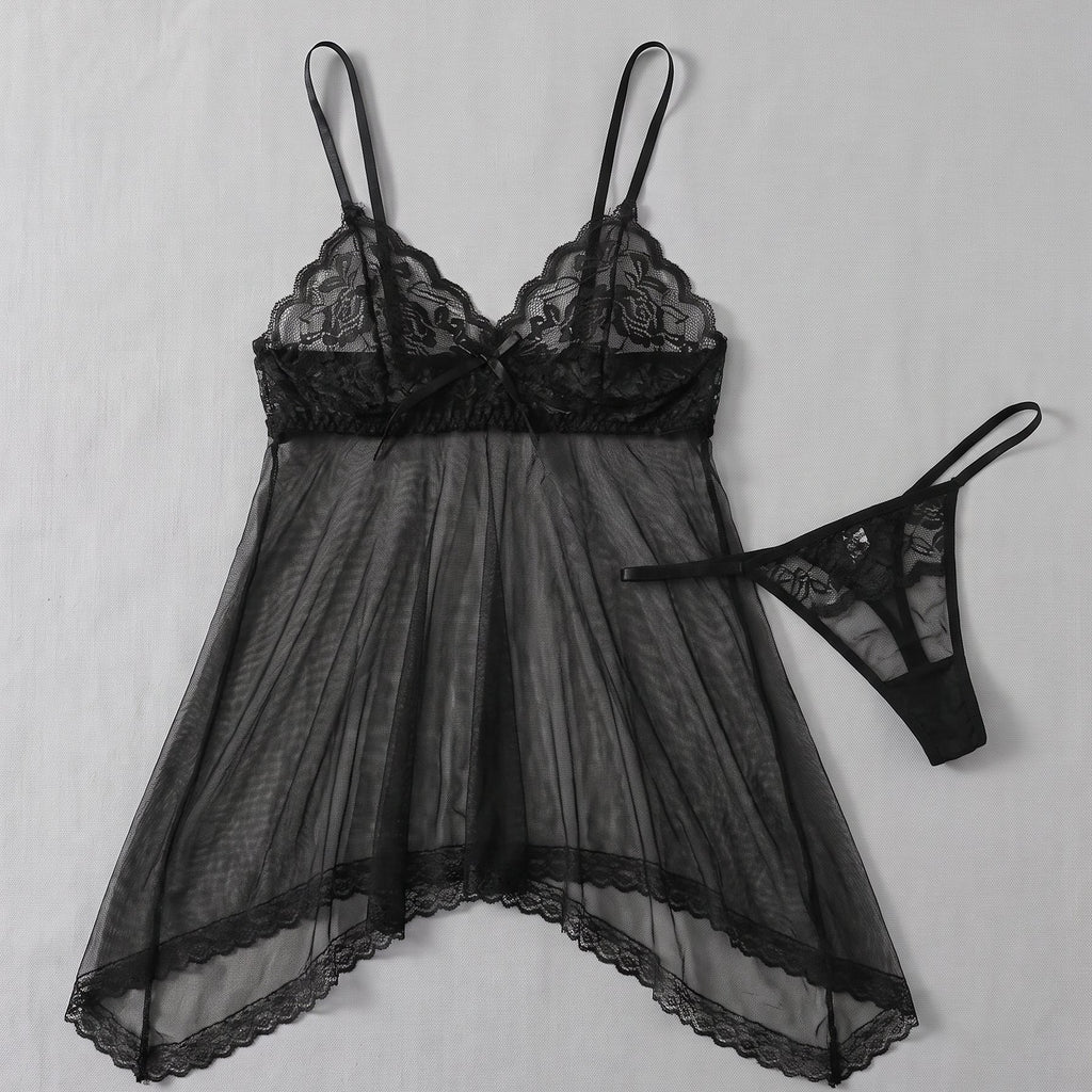 Le noir de la séduction — Nuisette babydoll noire transparente avec string