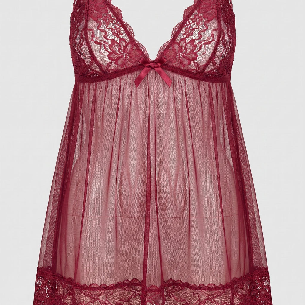Le rouge de la passion — Nuisette babydoll rouge bordeaux en dentelle