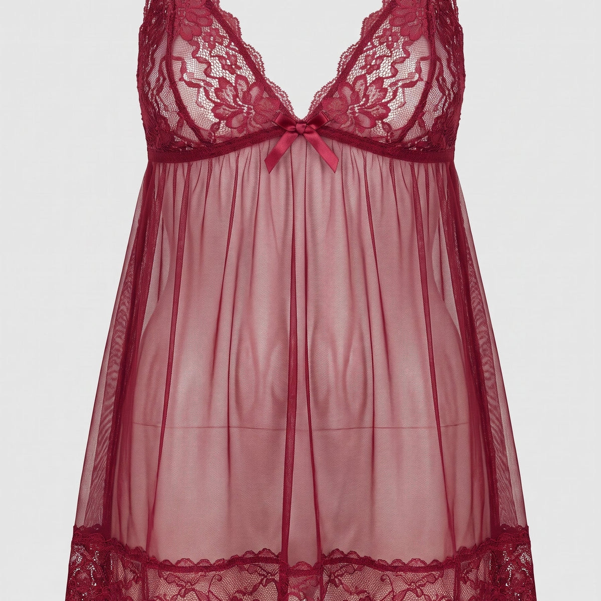 Le rouge de la passion — Nuisette babydoll rouge bordeaux en dentelle