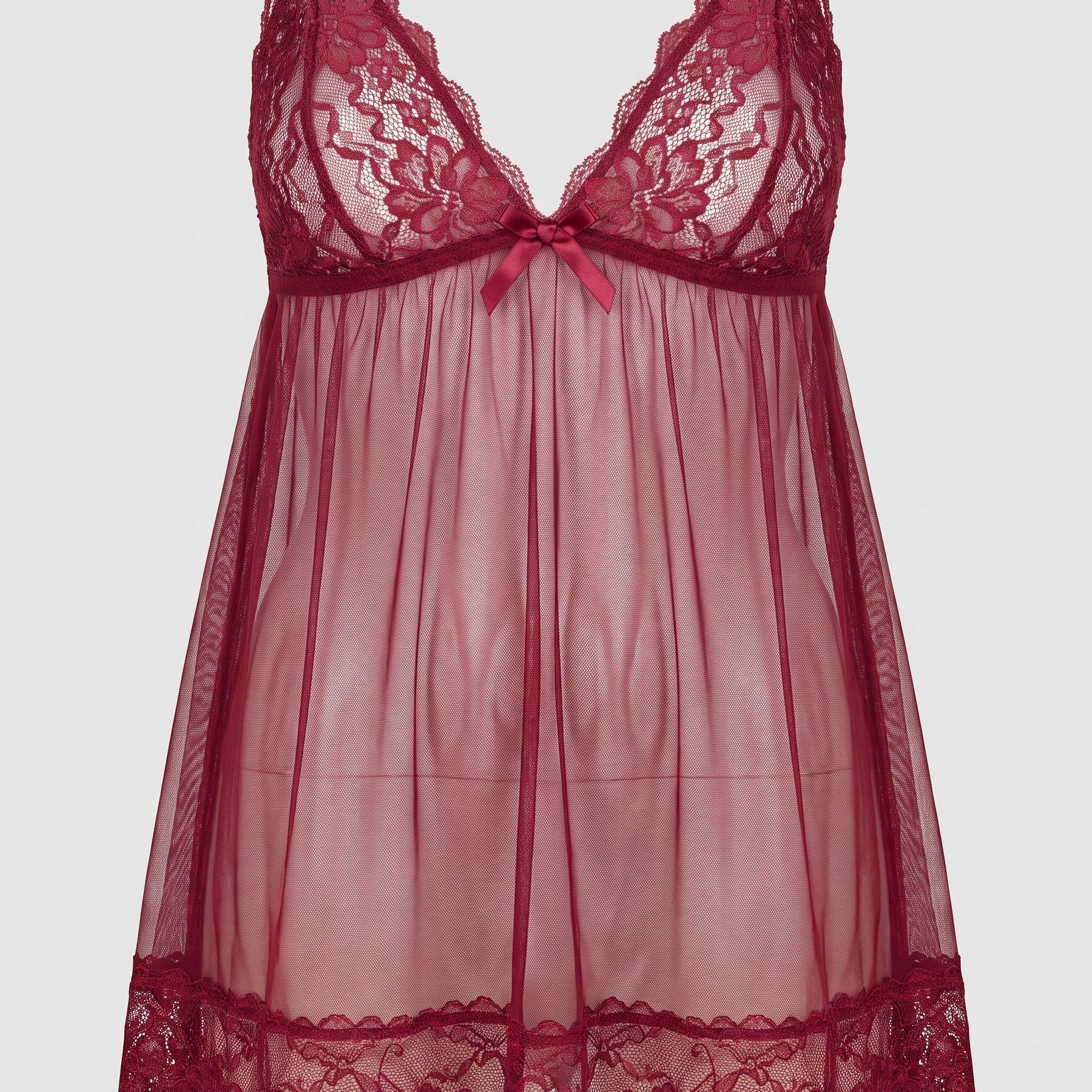Le rouge de la passion — Nuisette babydoll rouge bordeaux en dentelle Image