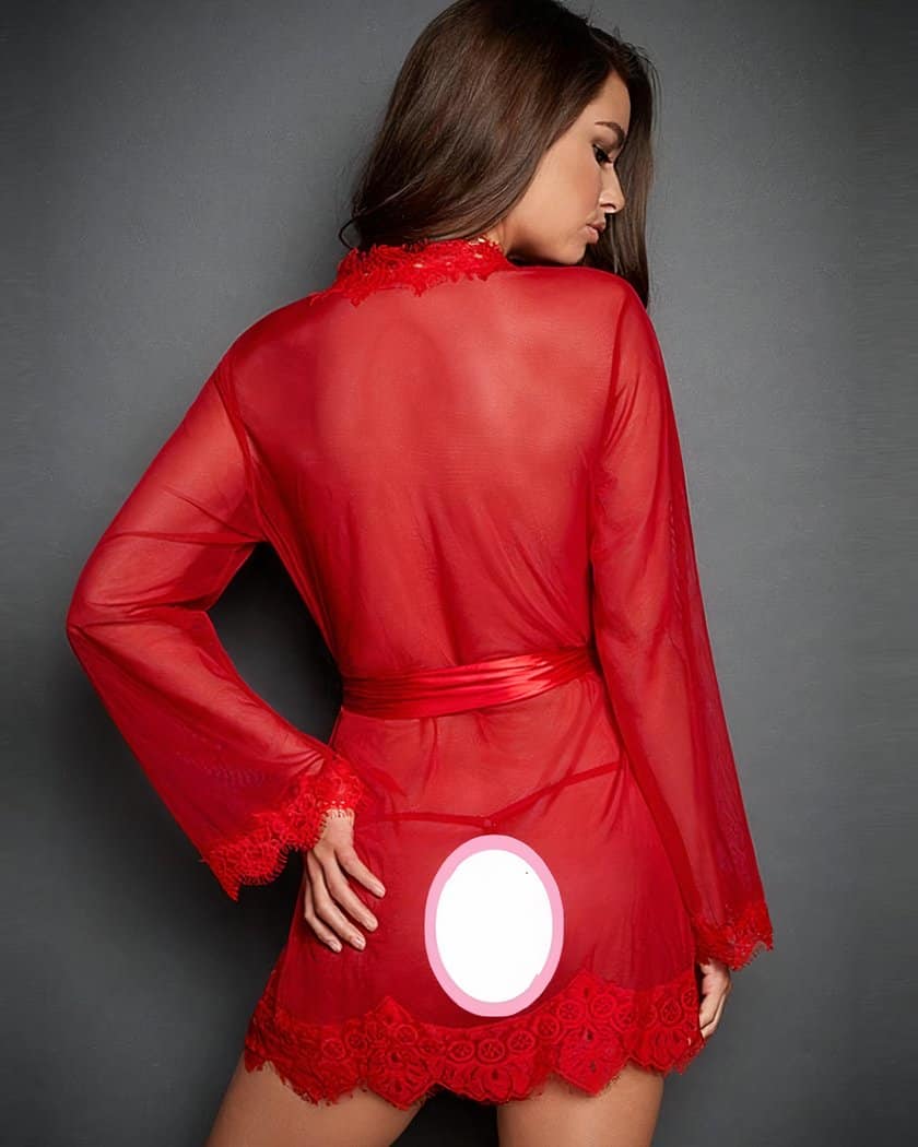 Nuisette Sexy Rouge en Dentelle Transparente