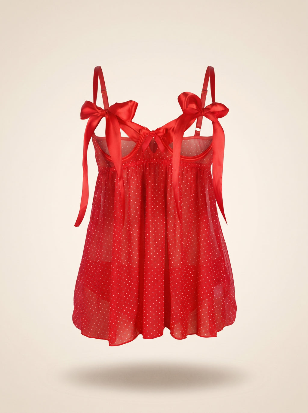 Mannequin invisible montrant la nuisette sexy grande taille orange à pois de face