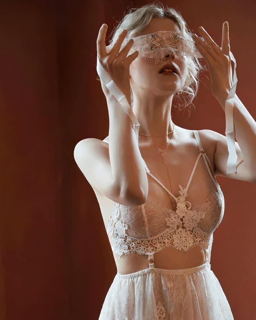 Nuisette babydoll en dentelle blanche avec string