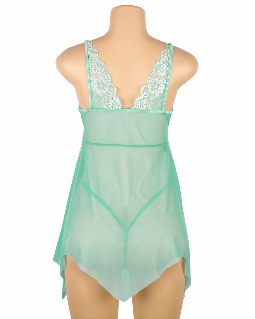 Vue de dos sur mannequin de la nuisette bleue transparente à fines bretelles