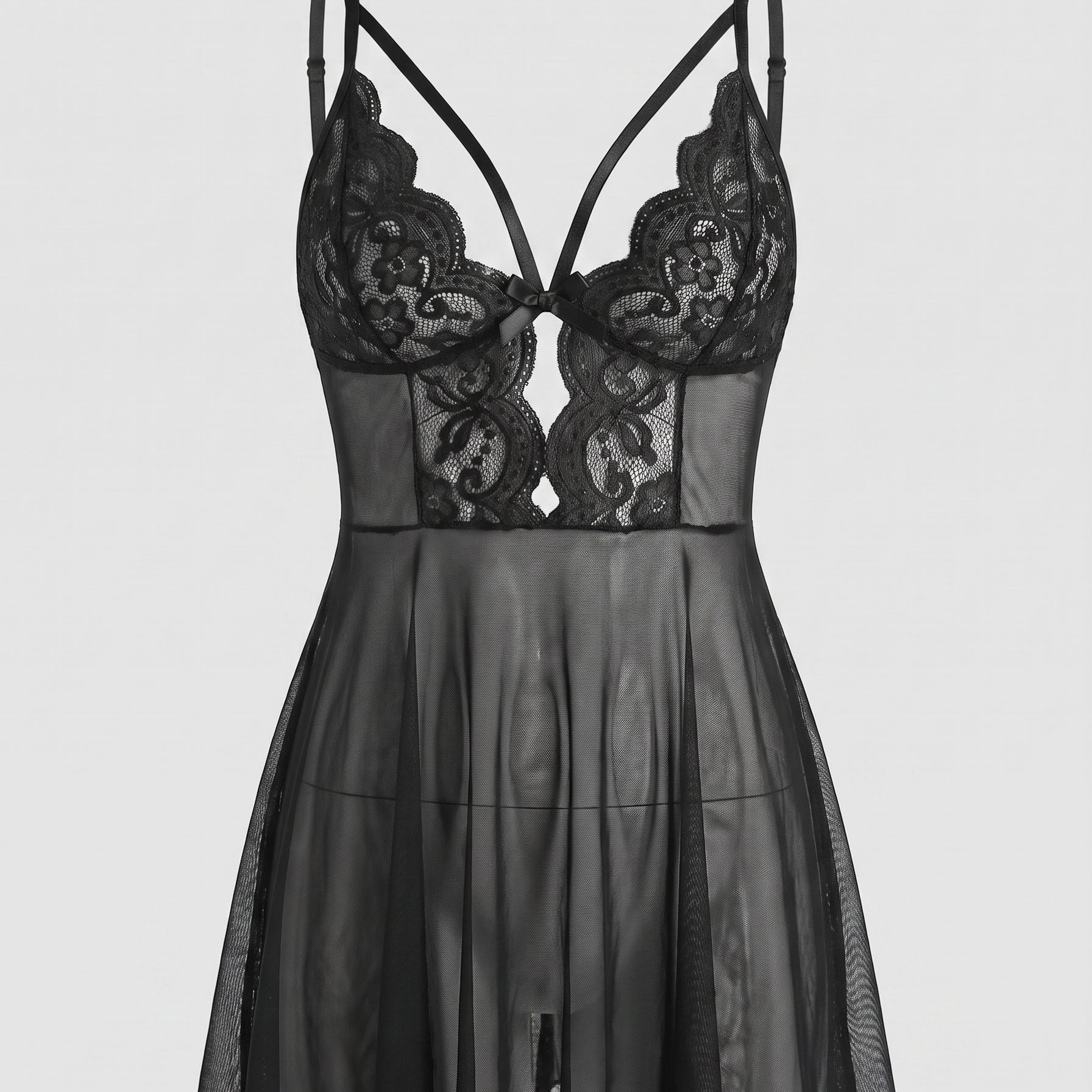 Le noir de la séduction — Nuisette babydoll noire en dentelle et voile Image