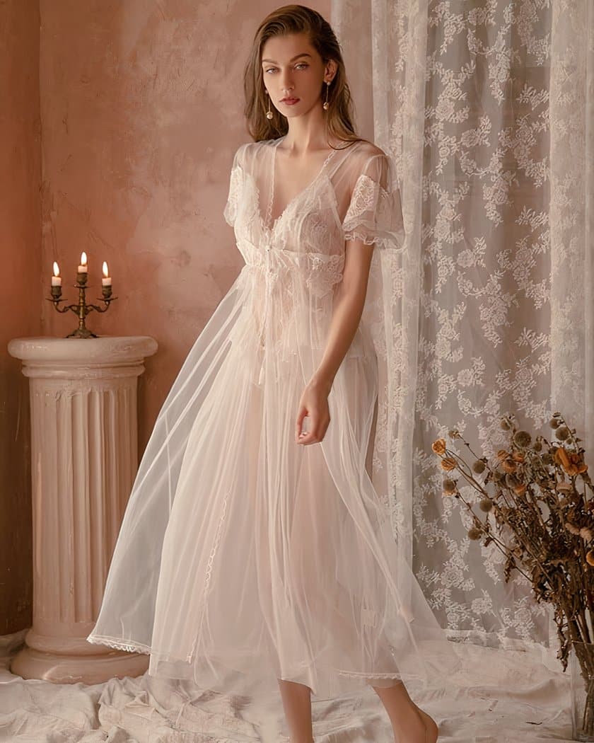 Nuisette Longue Transparente Vintage en Tulle