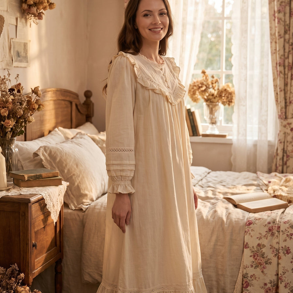 Une pièce d'exception — Nuisette longue vintage en coton beige