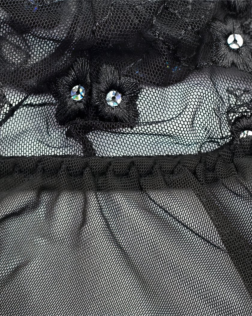Nuisette babydoll noire brodée et voile