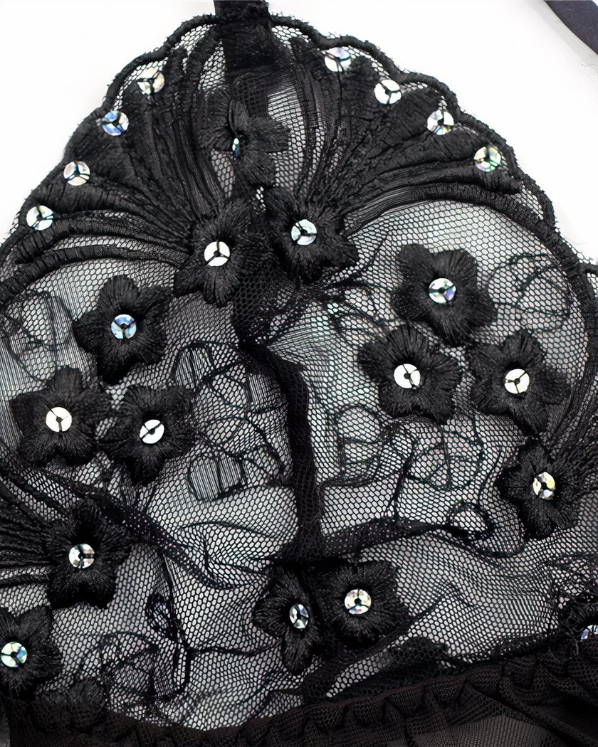 Nuisette babydoll noire brodée et voile