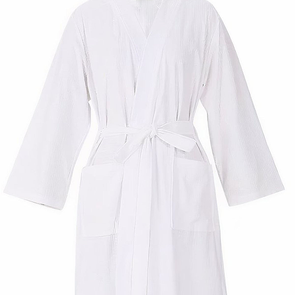 Col croisé, ceinture, poches et manches du peignoir de bain blanc unisexe
