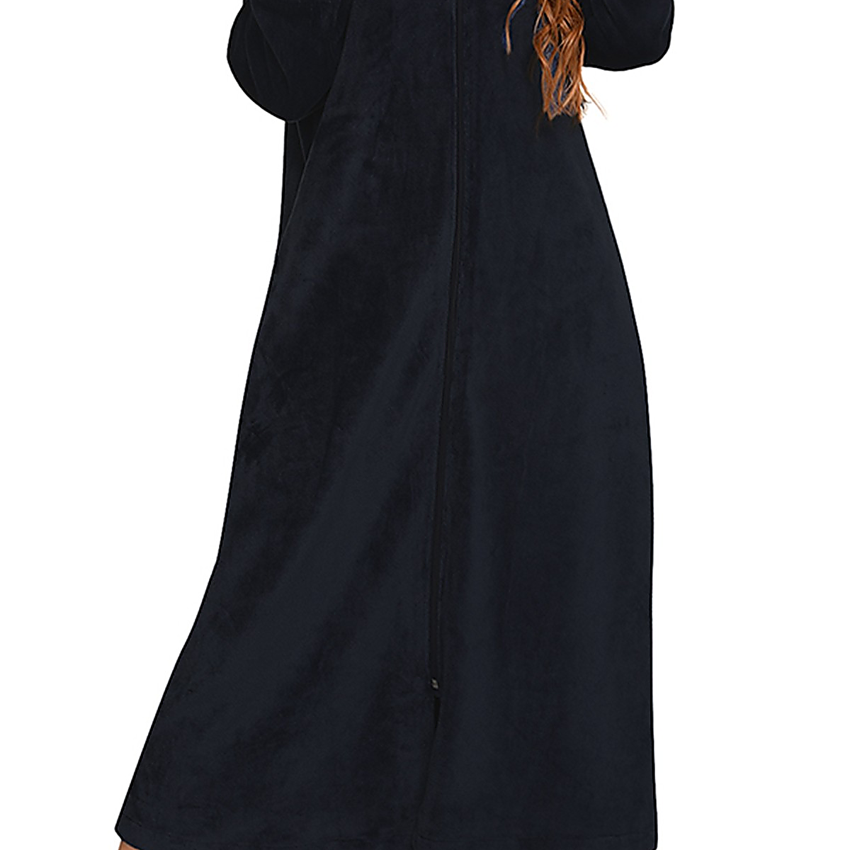 Tombé ample du peignoir de maternité noir à fermeture zippée