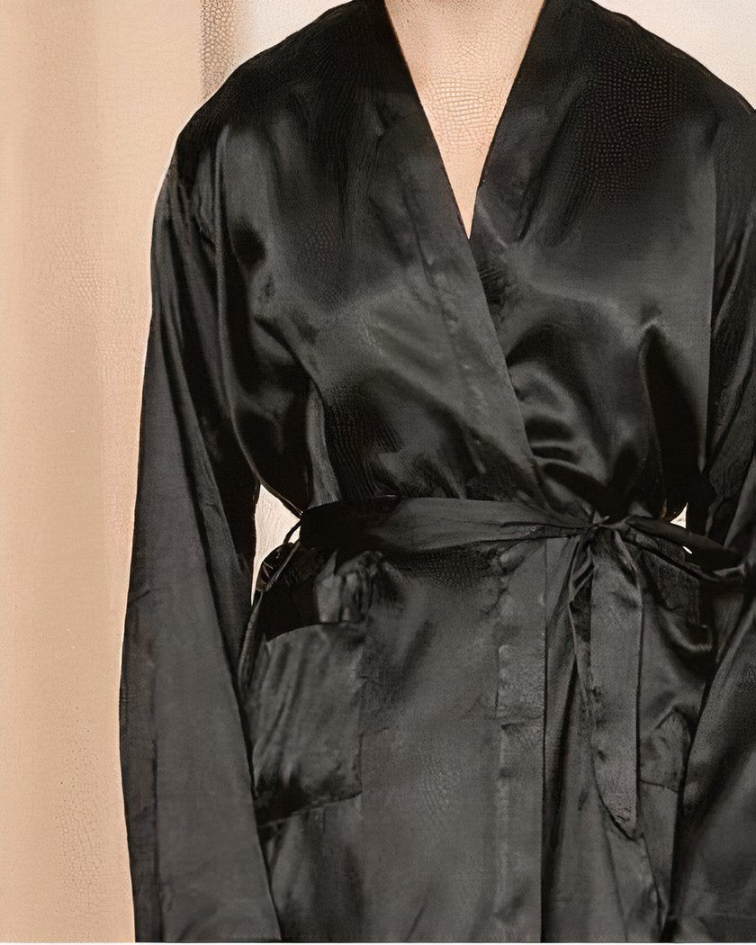 Peignoir Homme Long en Satin Noir