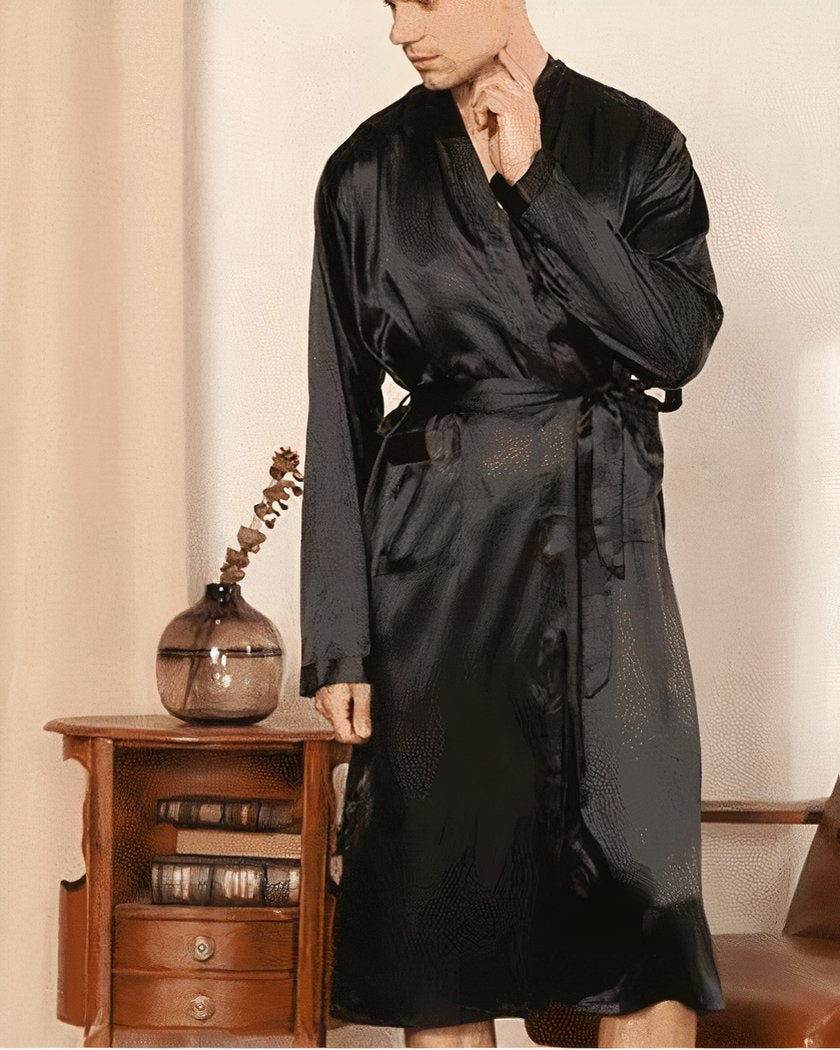 Peignoir Homme Long en Satin Noir