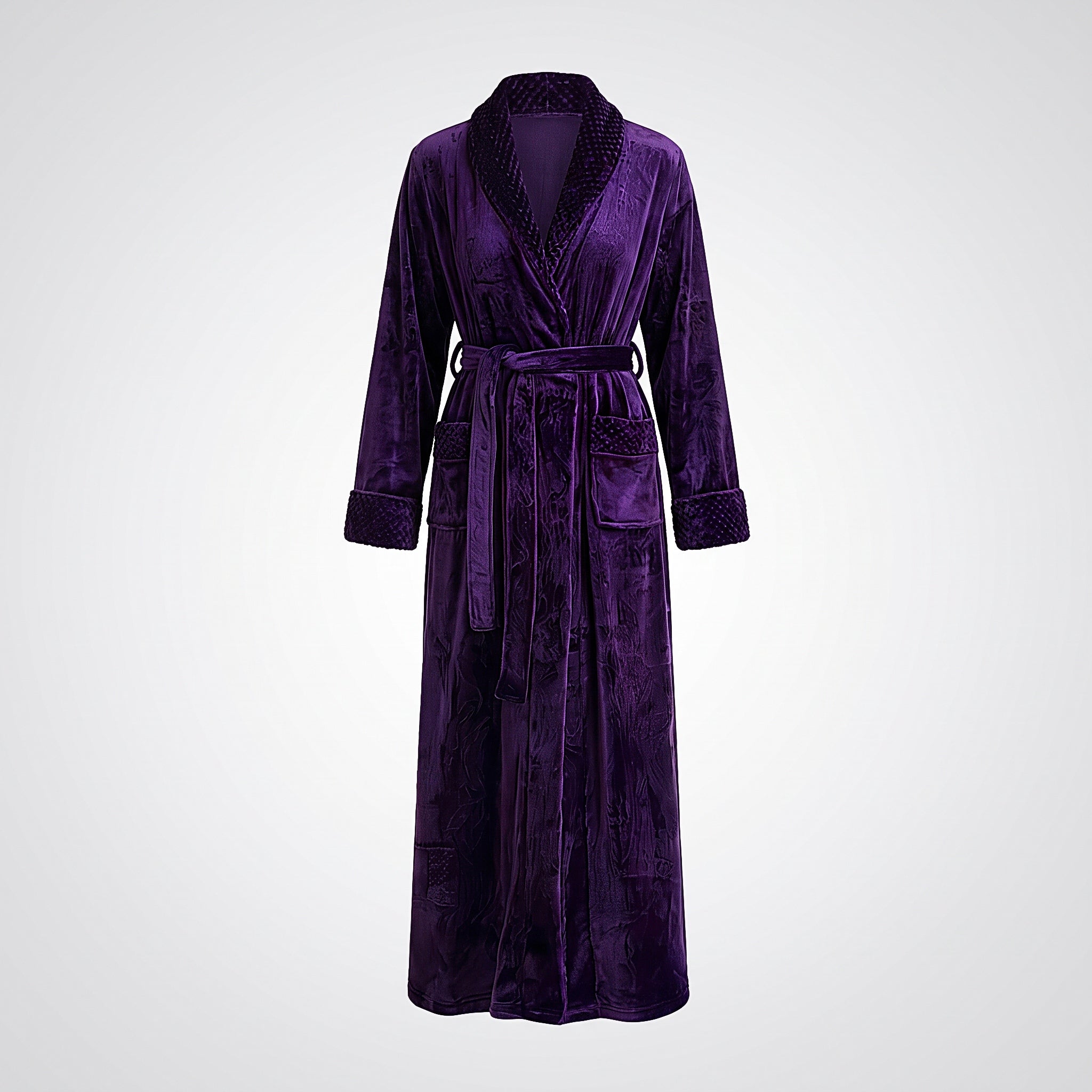 Peignoir long violet unisexe présenté seul, effet mannequin invisible Image