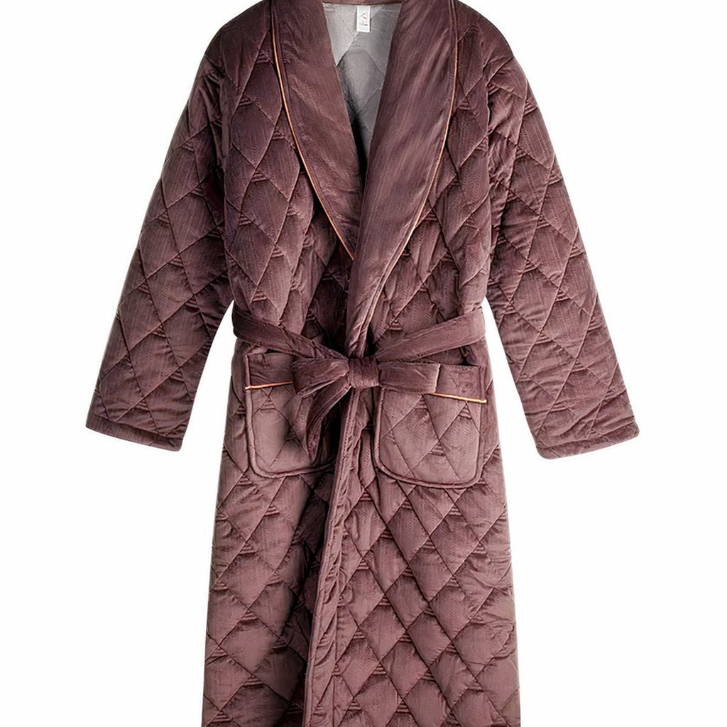 Peignoir polaire homme mauve brun vu de face sur fond blanc