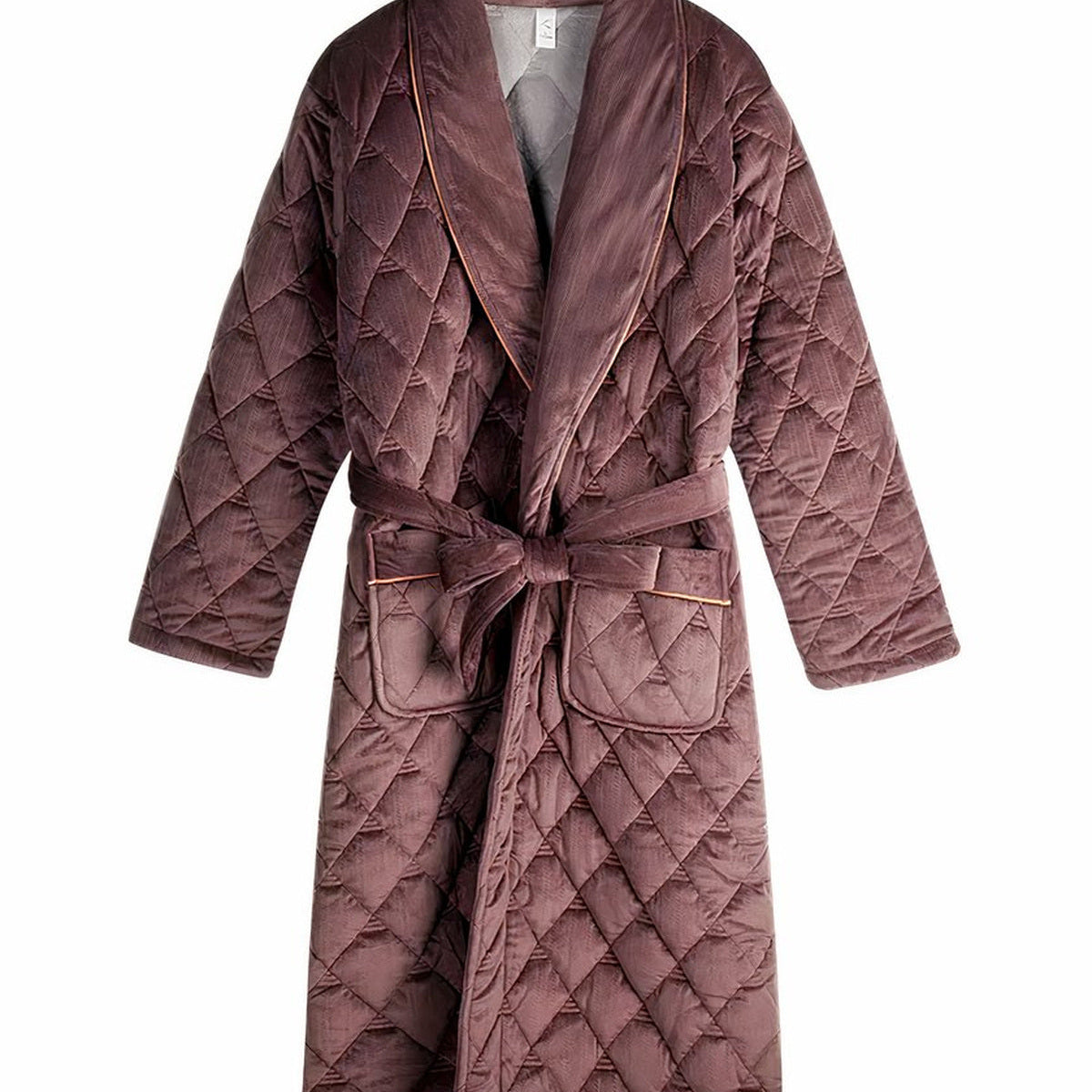 Peignoir polaire homme mauve brun vu de face sur fond blanc