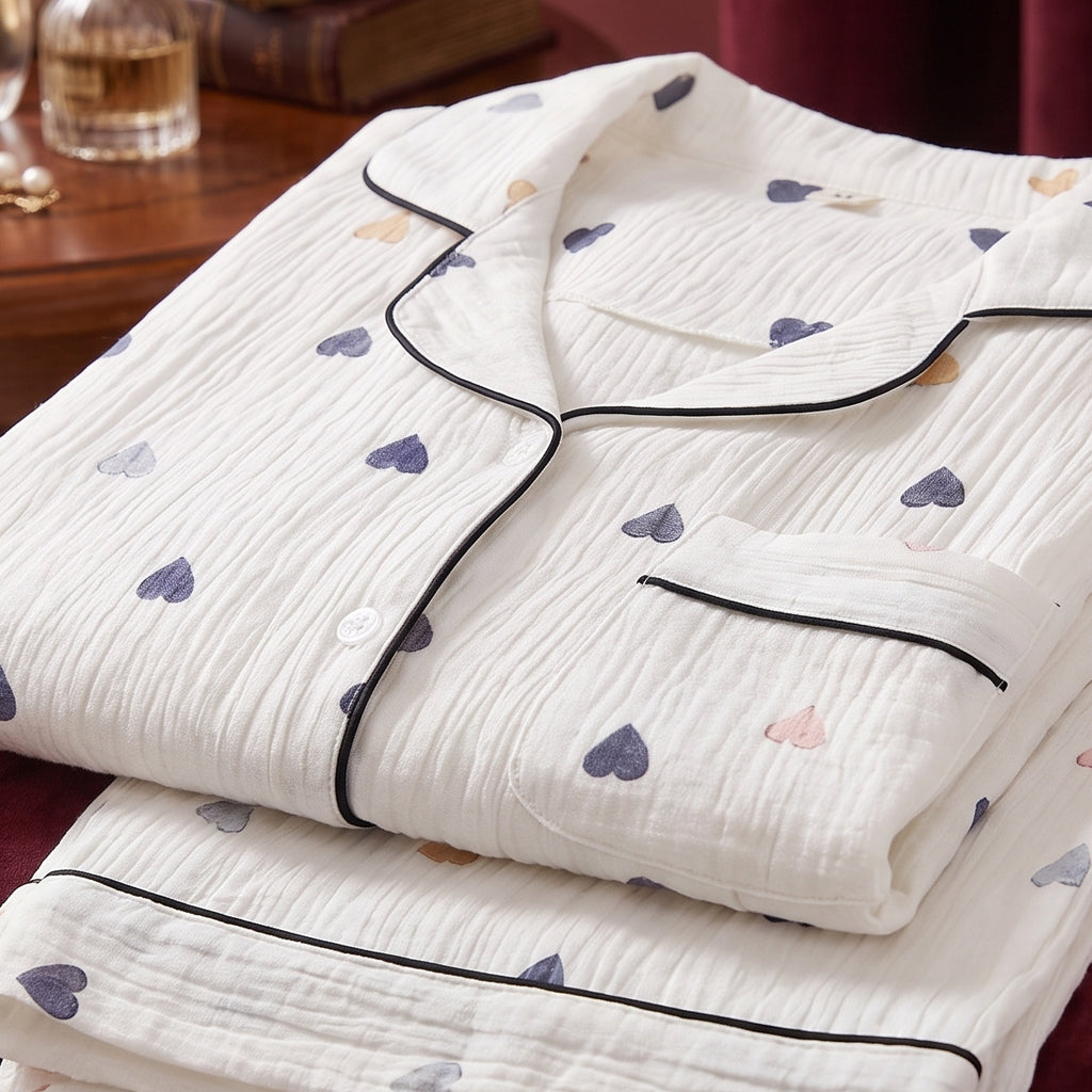 Pyjama femme été plié dans un décor boudoir bordeaux