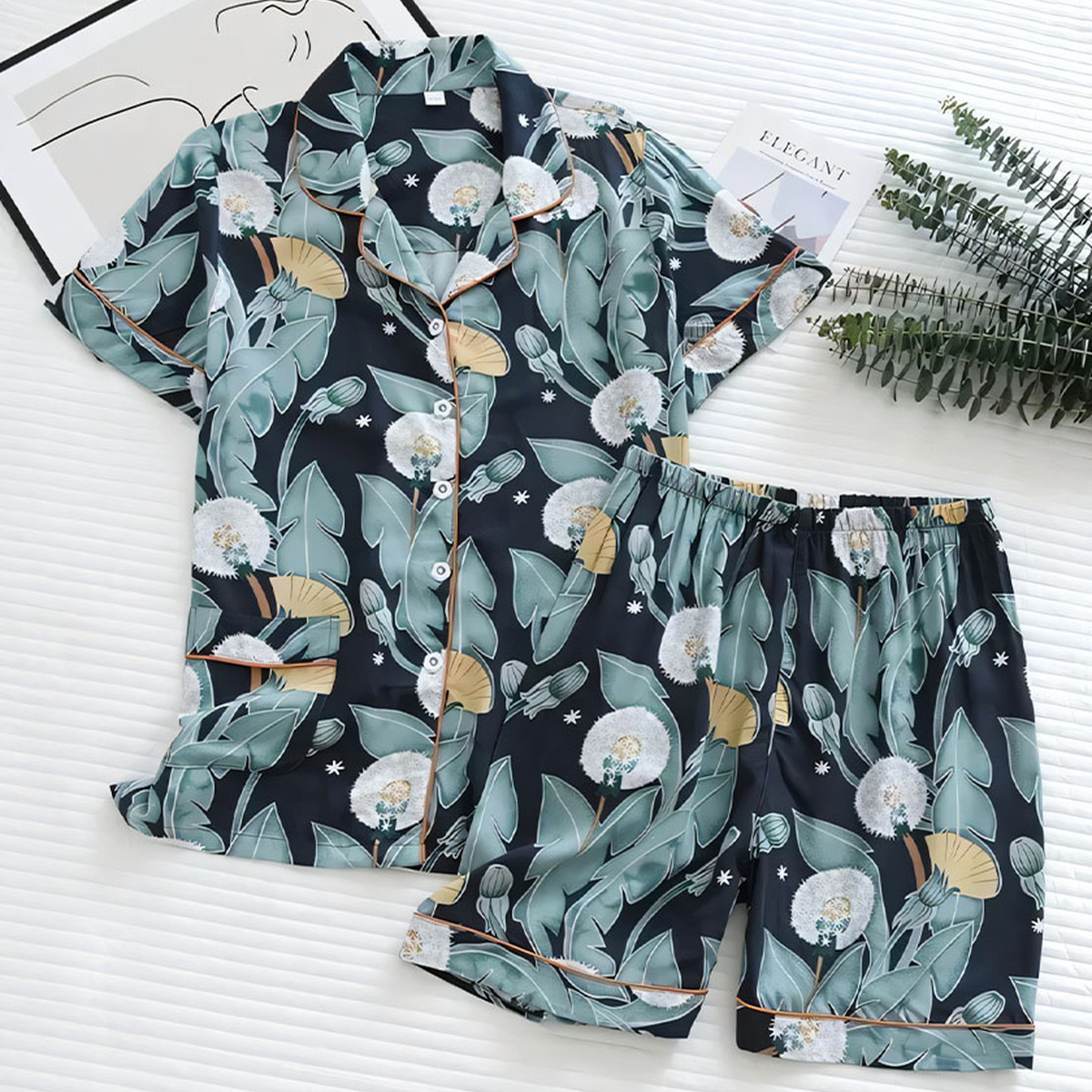 Haut et short assortis du pyjama femme à imprimé tropical