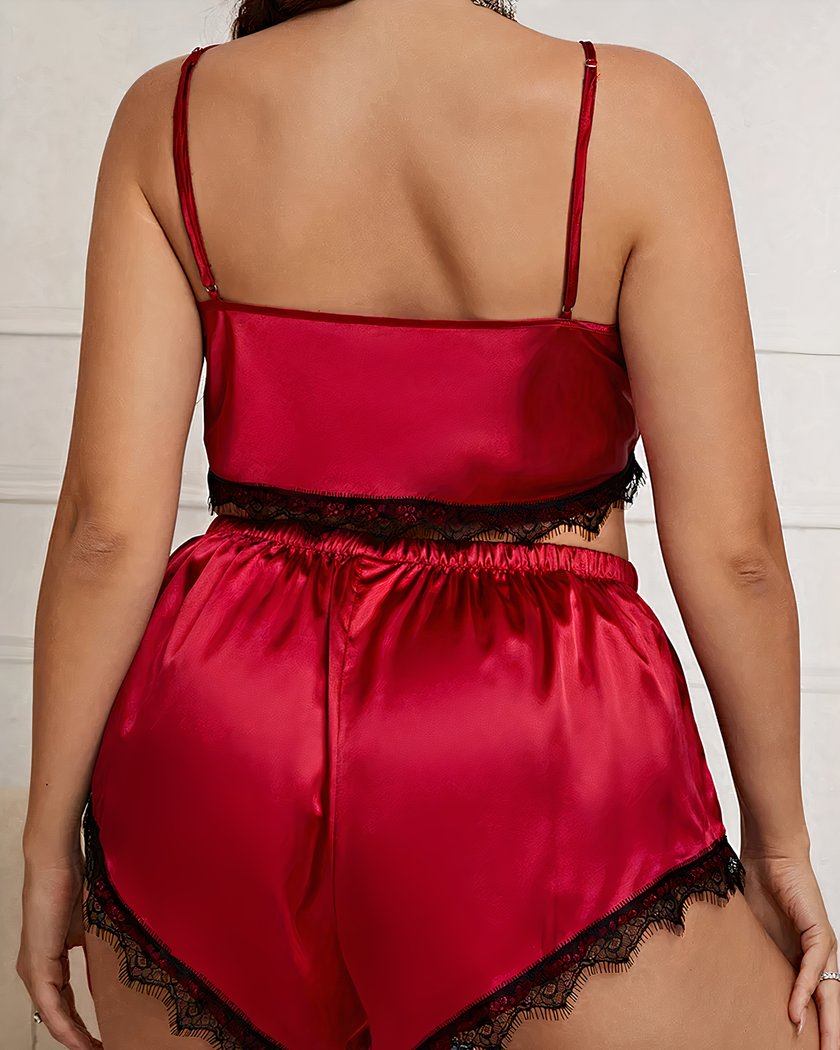Pyjama femme été rouge en dentelle