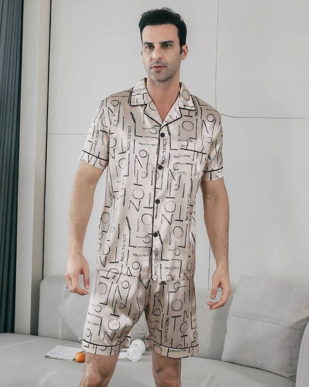 Pyjama homme d’été deux pièces imprimé vu de face