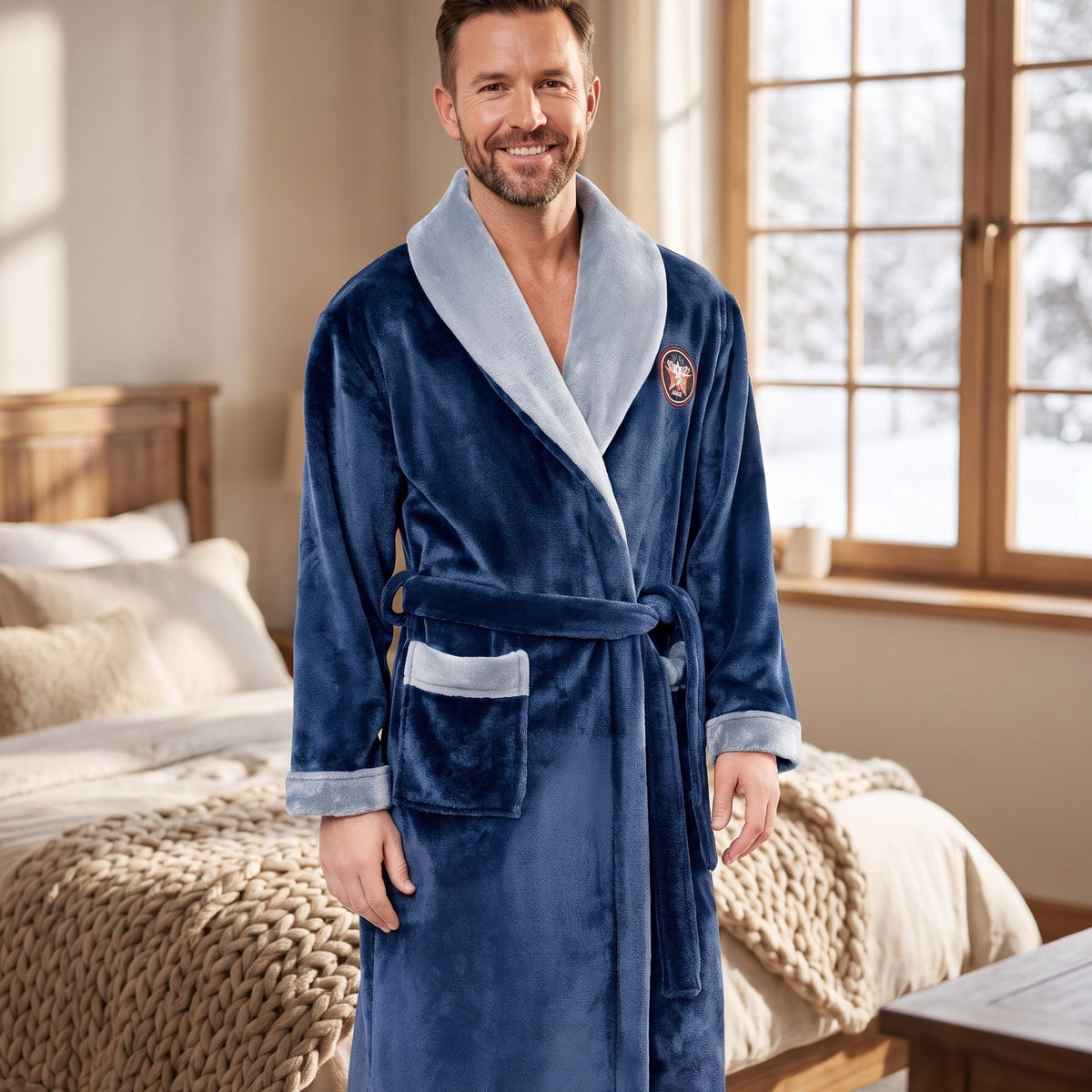 Le cocon des matins d'hiver — Robe de Chambre Homme Chaude et Épaisse en Flanelle