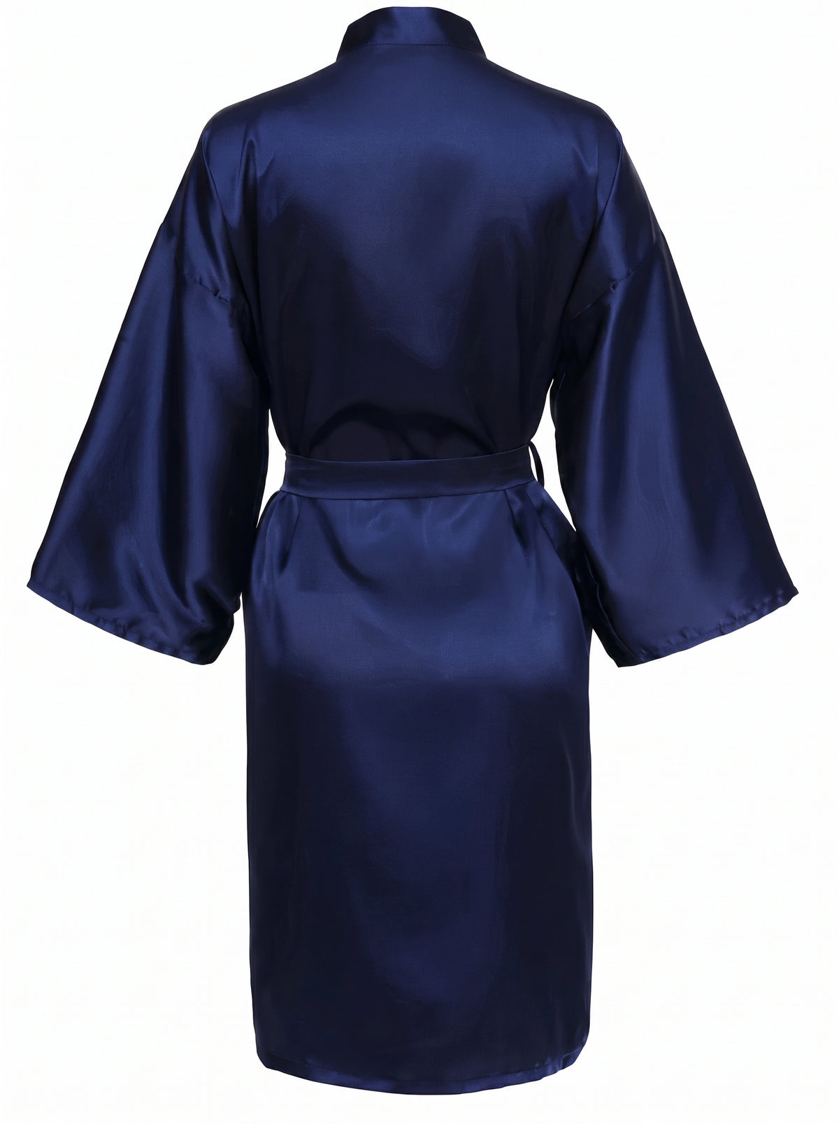Peignoir bride bleu marine, vue arrière fantôme satiné