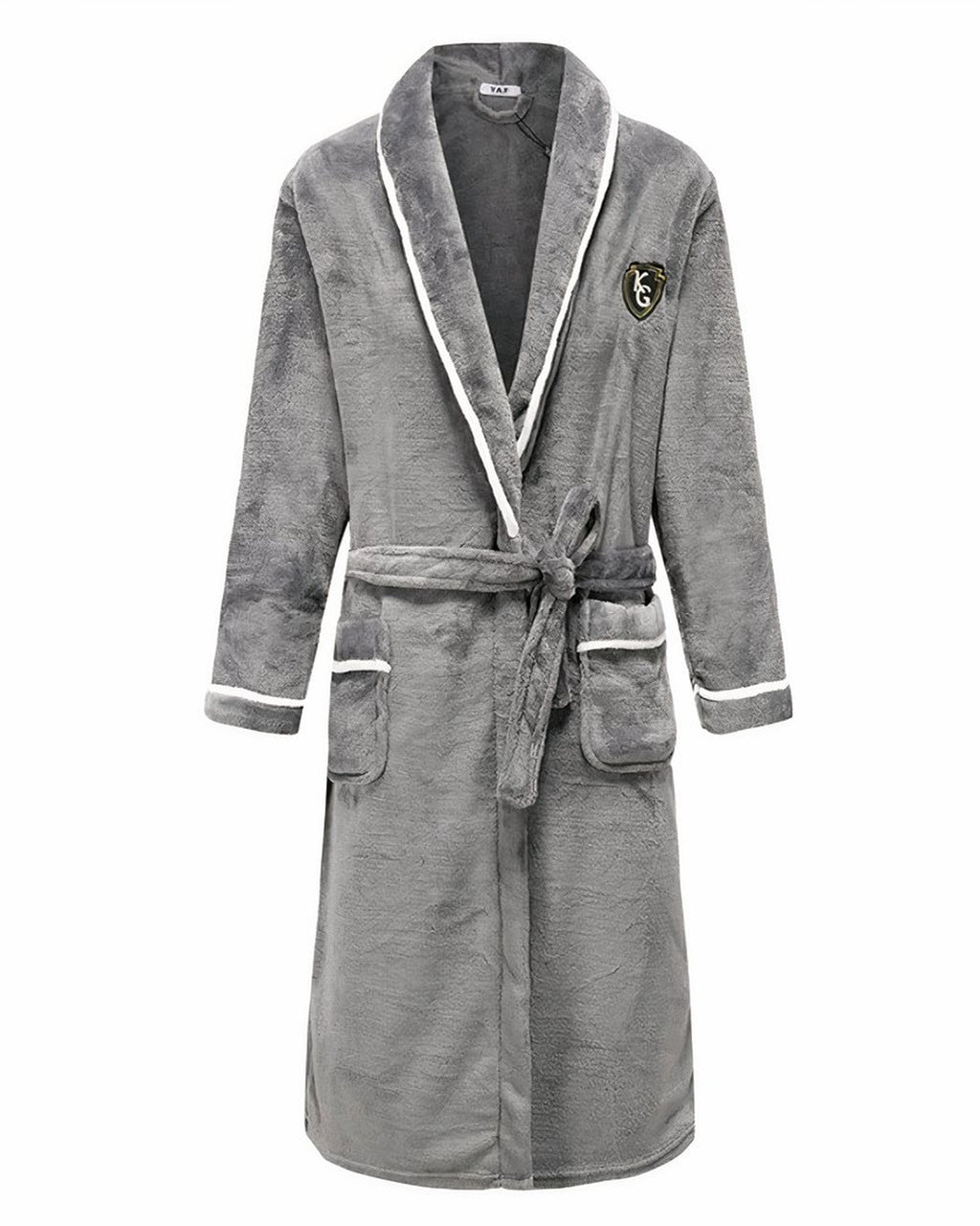 Peignoir de bain homme gris, face, coupe kimono